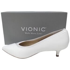 Vionic Minnie Kitten Heel White Leather Pumps Women Size 6.5 Pointed Toe